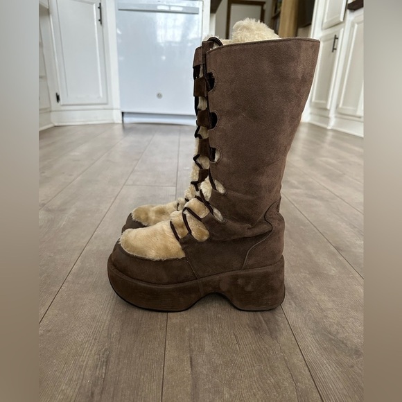 Gorgeous Vintage Suede Platform Furry Lace Up Winter Boots EUC size 9.5 - Picture 8 of 15